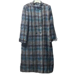 Vintage Women’s Mohair Long Coat In  Blue/Brown/Gray  By Taylor Shop, **Medium